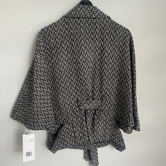 Gilani Black/White Vintage Wool Blend Tweed Poncho Style Belted Jacket Size 10 - Picture 6 of 8